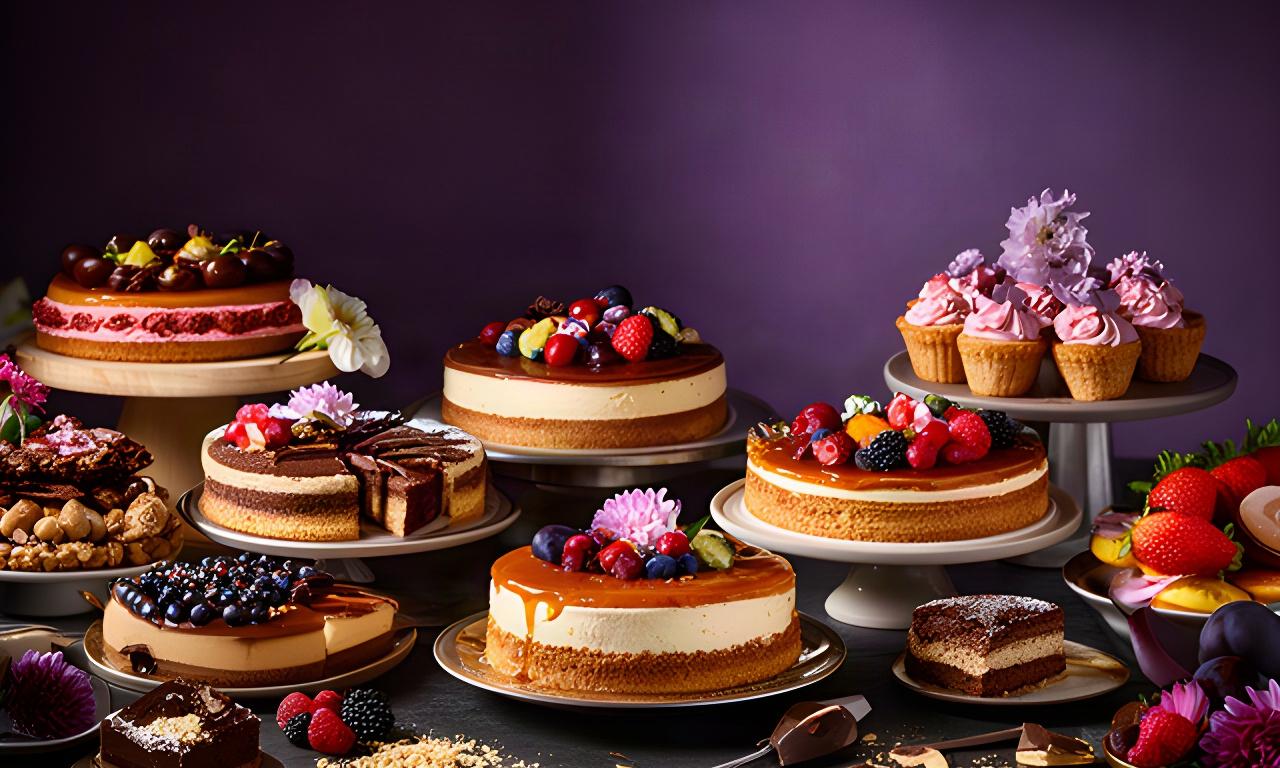 Composición de tartas artesanales y dulces de autor sobre una mesa de celebración en Murcia